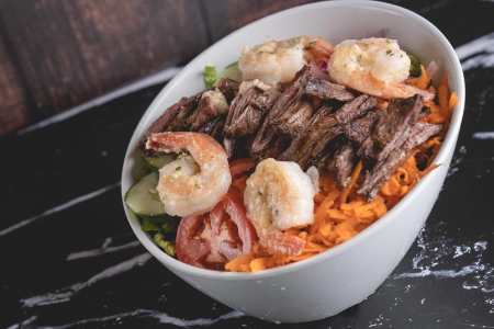 SKIRT STEAK AND SHRIMP SALAD